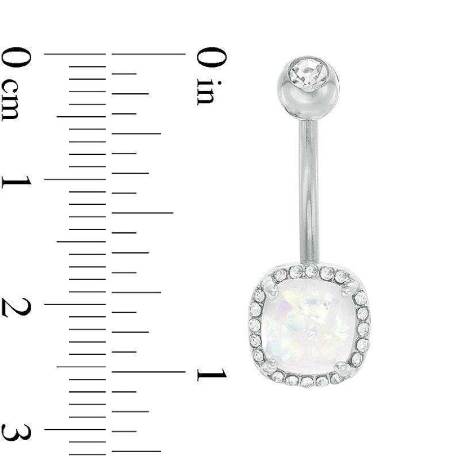 Banter 014 Gauge Opal Acrylic Crystal Frame Belly Button Ring In Stainless Steel Solid And Tube Belly Button