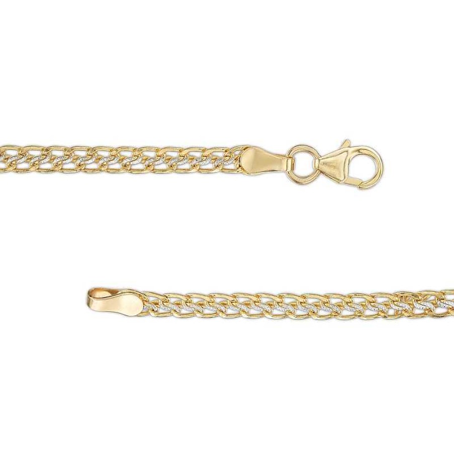 Banter Made In Italy 050 Gauge Diamond-Cut Sedusa Link Chain Two-Tone Anklet In 10K Hollow Gold - 10" Ankle