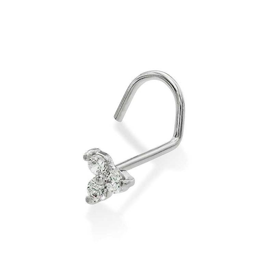 Banter 14K Solid White Gold Cz Triangle Screw Nose Stud - 22G 1/4" Nose