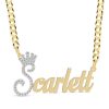 Banter Cubic Zirconia Personalized Crown Name Script Curb Chain Necklace In Sterling Silver With 14K Gold Plate - 18" Necklaces