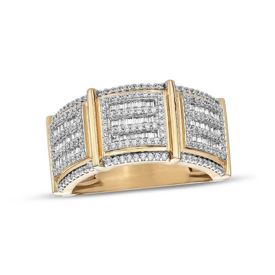 Banter 1 Ct. T.W. Baguette And Round Diamond Multi-Row Divided Stepped Edge Band In 10K Gold Rings