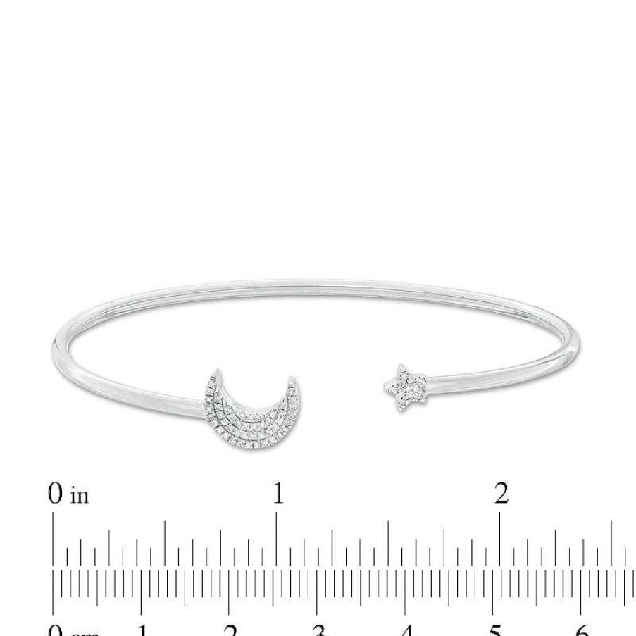 Banter 1/10 Ct. T.W. Diamond Moon And Star Cuff Bracelet In Sterling Silver Tube Bracelets