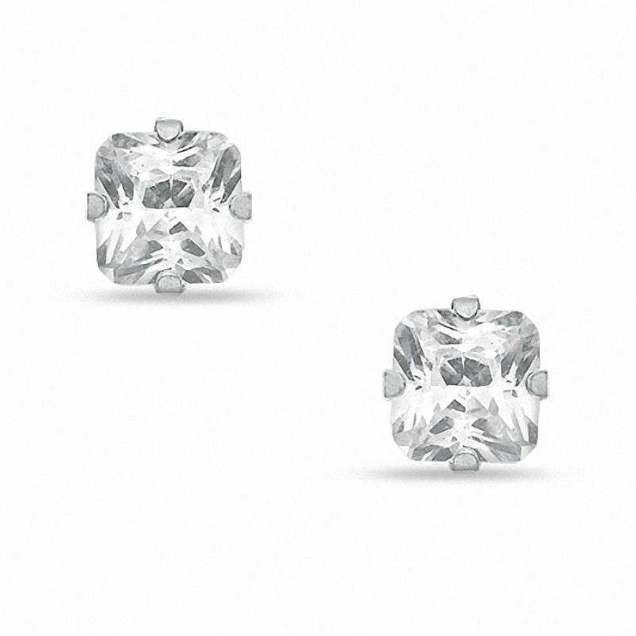 Banter 6Mm Princess-Cut Cubic Zirconia Solitaire Stud Piercing Earrings In Solid Stainless Steel Earrings