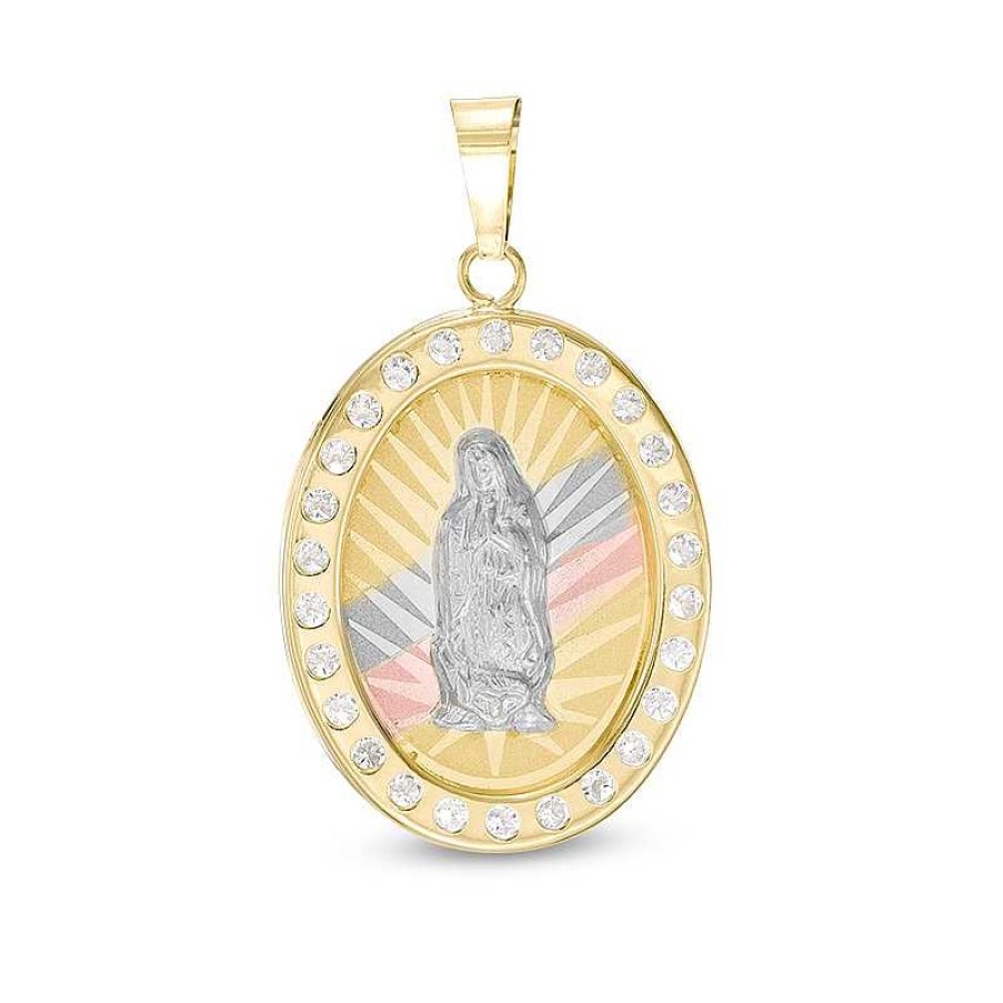 Banter Cubic Zirconia Our Lady Of Guadalupe Diamond-Cut Oval Necklace Charm In 10K Tri-Tone Gold Charms