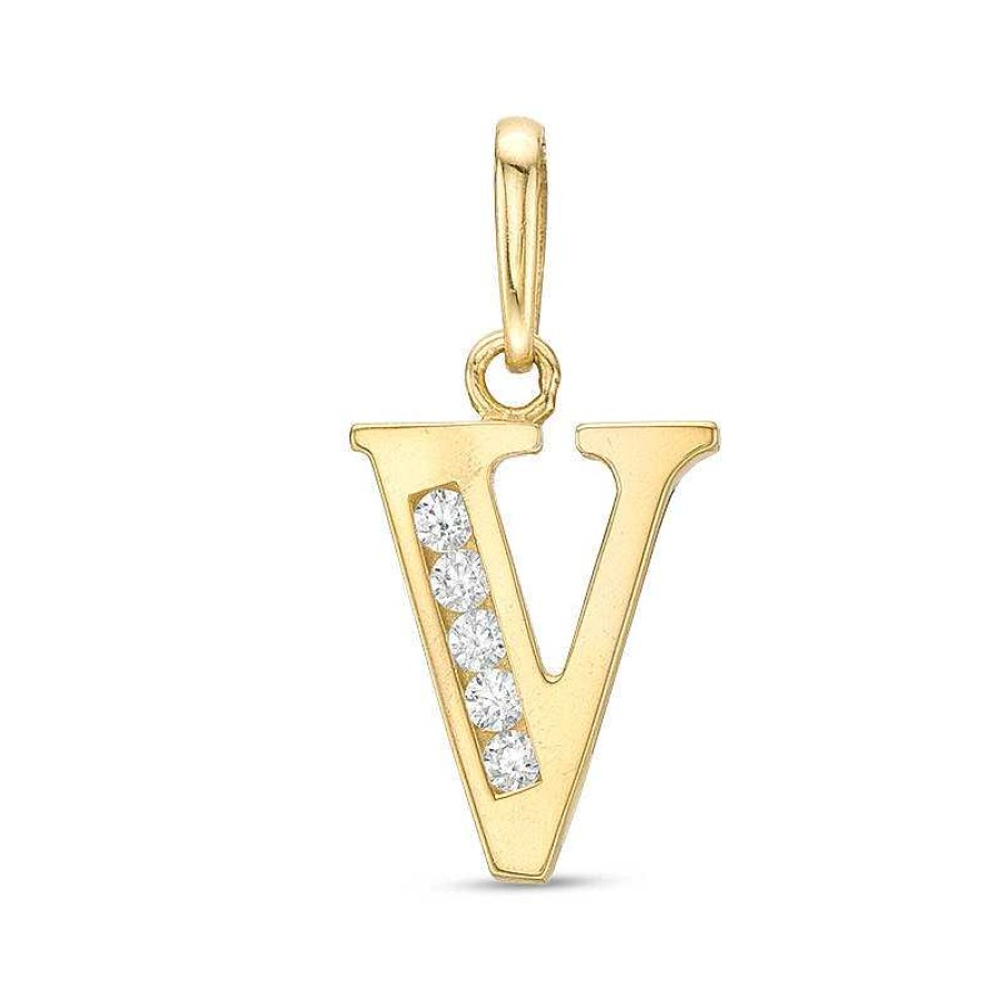 Banter Cubic Zirconia "V" Initial Charm Pendant In 10K Solid Gold Charms