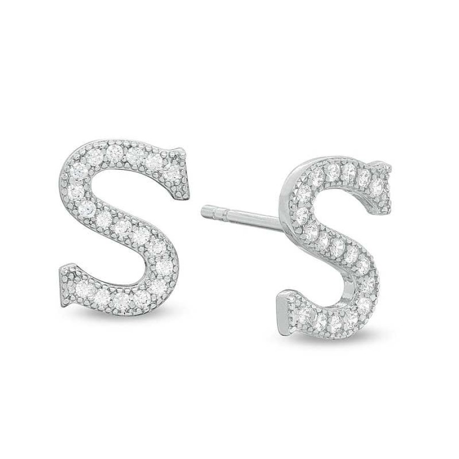 Banter Cubic Zirconia "S" Initial Vintage-Style Stud Earrings In Solid Sterling Silver Earrings