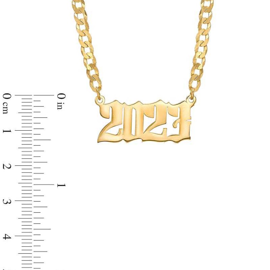 Banter Gothic Number Personalized Chain Necklace In Solid Sterling Silver With 14K Gold Plate (1 Line) Necklaces