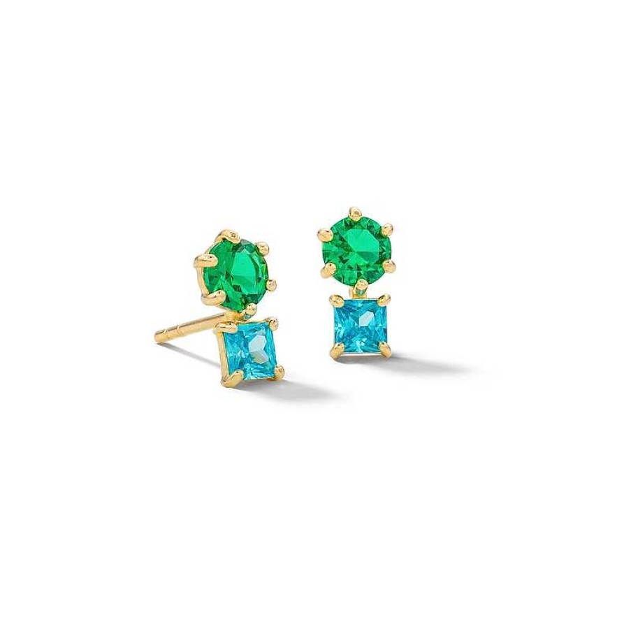 Banter 10K Solid Gold Blue And Green Cz Studs Earrings