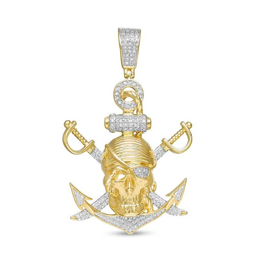 Banter 1/5 Ct. T.W. Diamond Pav Pirate Anchor Charm In Sterling Silver With 14K Gold Plate Charms