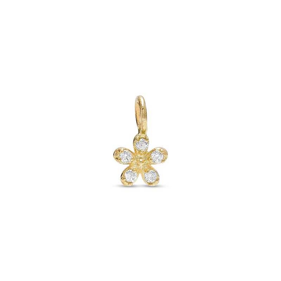 Banter Cz Flower Mini Hoop Charm In 10K Solid Gold Earrings