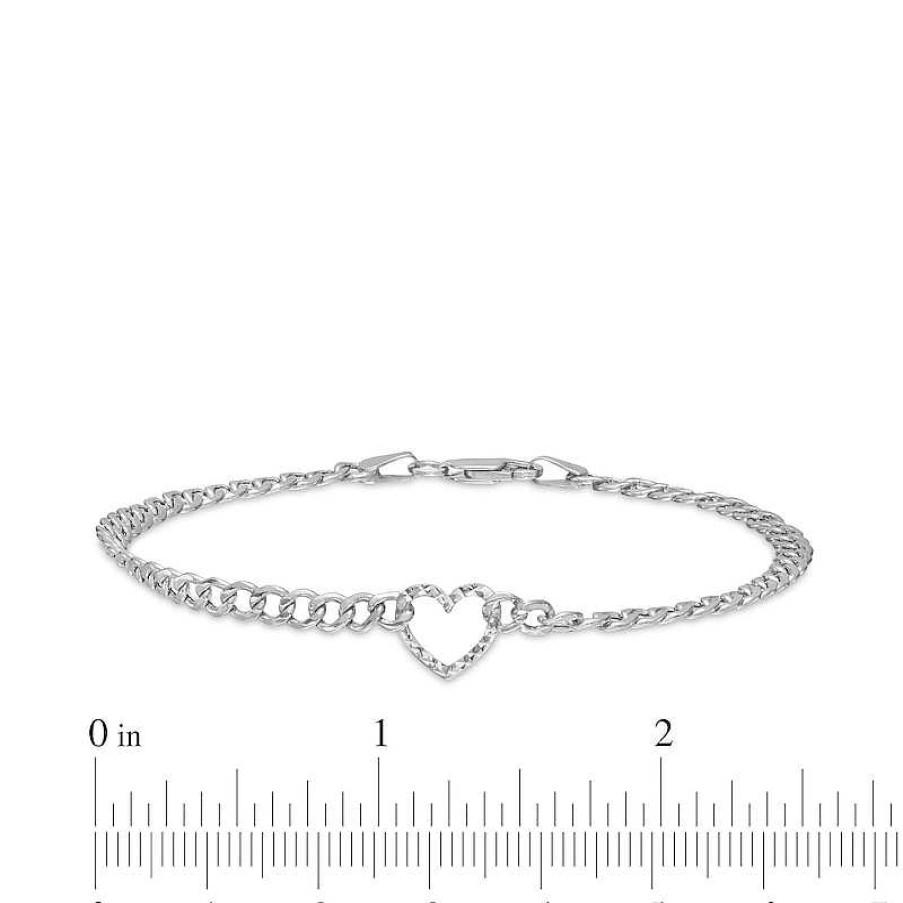 Banter 10K Hollow White Gold Diamond-Cut Heart Chain Bracelet - 7.5" Bracelets