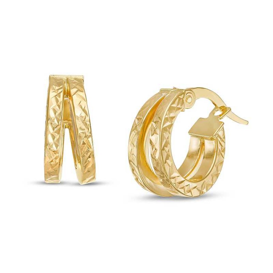 Banter Made In Italy Diamond-Cut Split Row Hoop Earrings In 10K Gold Tube Earrings