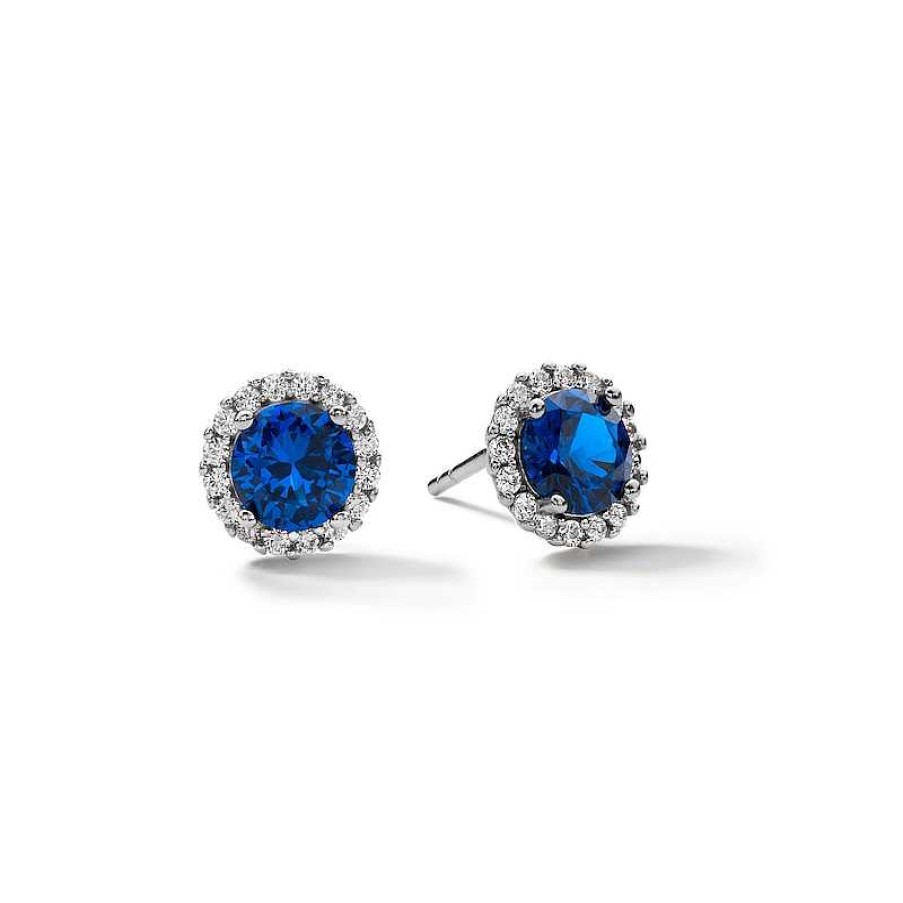 Banter Sterling Silver Blue Cz Halo Studs Earrings