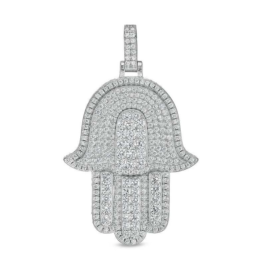 Banter Cubic Zirconia Pav Hamsa Necklace Charm In Solid Sterling Silver Charms