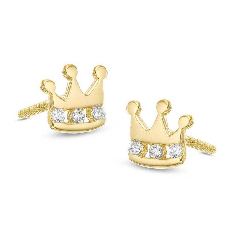 Banter Child'S Cubic Zirconia Crown Stud Earrings In 10K Gold Earrings