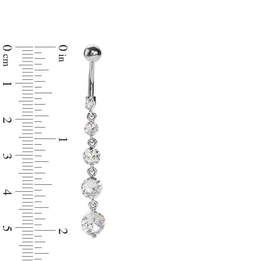 Banter Solid Stainless Steel And Brass Cz Graduated Dangle Belly Button Ring - 14G Belly Button