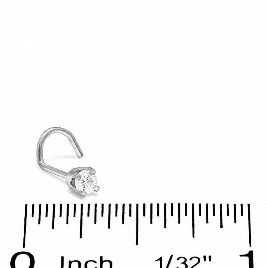 Banter 14K Semi-Solid White Gold Diamond Accent Screw Nose Stud - 22G Nose