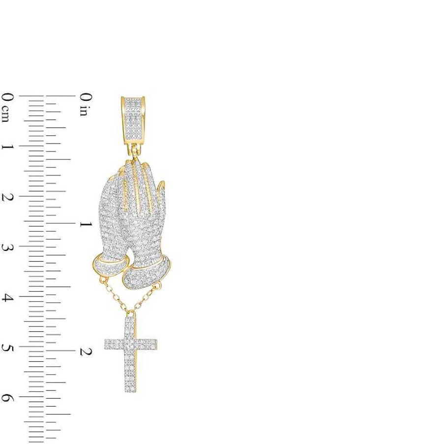 Banter 1/3 Ct. T.W. Diamond Pav Praying Hands With Cross Dangle Charm In 10K Gold Charms