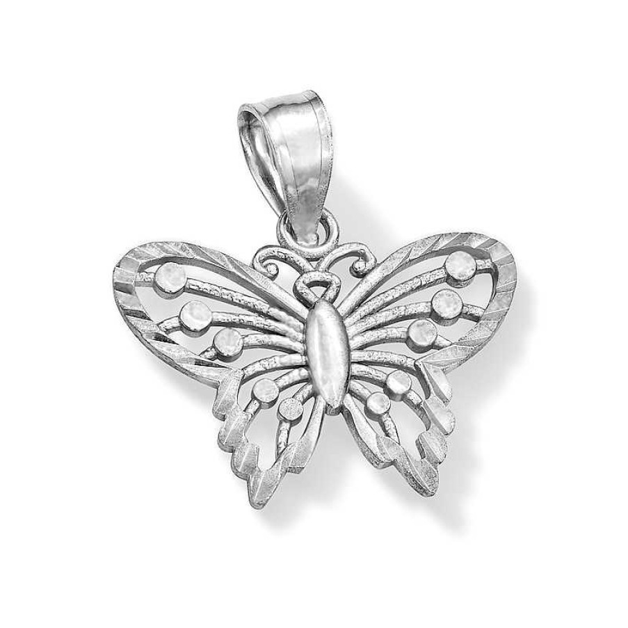 Banter 10K Solid White Gold Butterfly Necklace Charm Charms