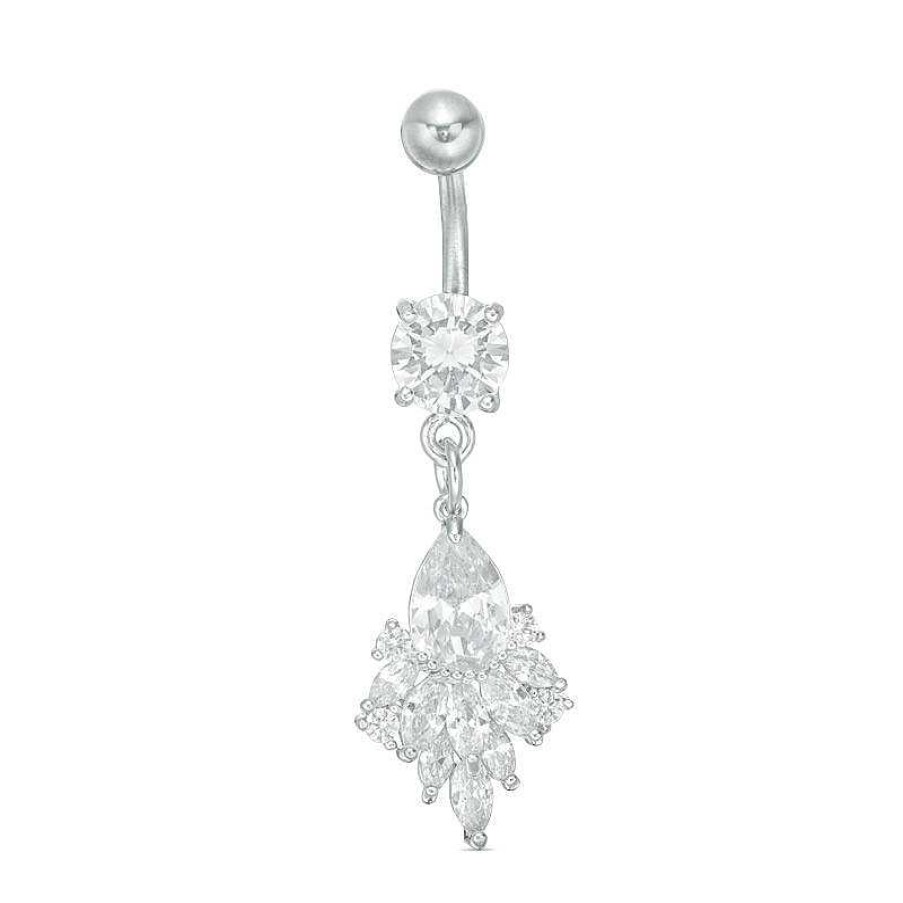 Banter Solid Stainless Steel And Brass Cz Pear-Shaped, Marquise And Round Dangle Belly Button Ring - 14G 3/8" Belly Button