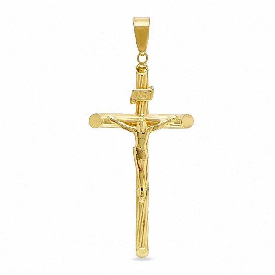 Banter Twist Etched Tube Crucifix Charm In 10K Gold Charms