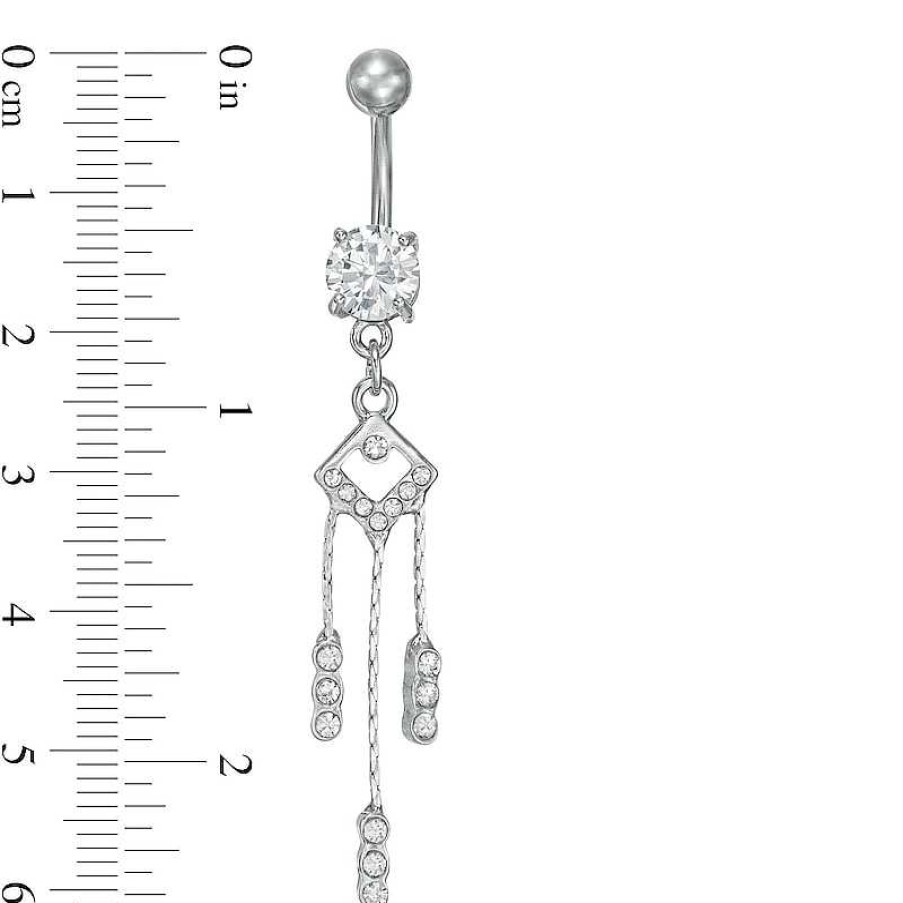 Banter Stainless Steel And Zinc Alloy Cz And Crystal Geometric Triple Dangle Belly Button Ring - 14G Belly Button