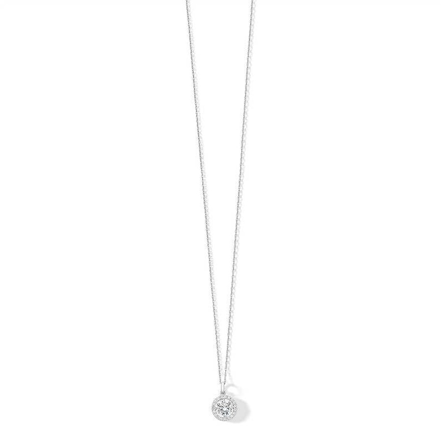 Banter 10K Semi-Solid White Gold Cz Halo Necklace Necklaces