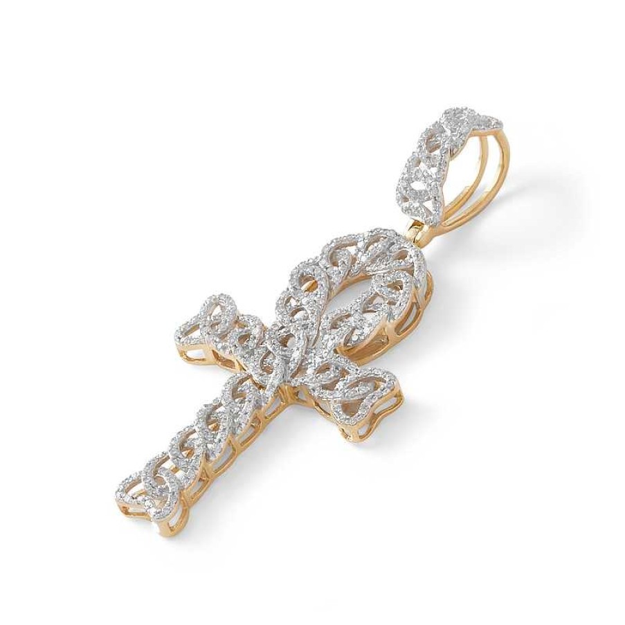 Banter 1/2 Ct. T.W. Diamond Interlocking Ovals Ankh Cross Necklace Charm In 10K Gold Charms