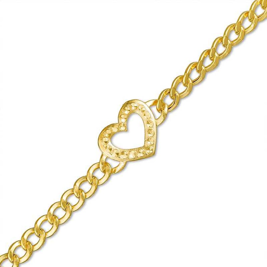 Banter 14K Hollow Gold Textured Heart Outline Curb Chain Bracelet - 7.5" Bracelets