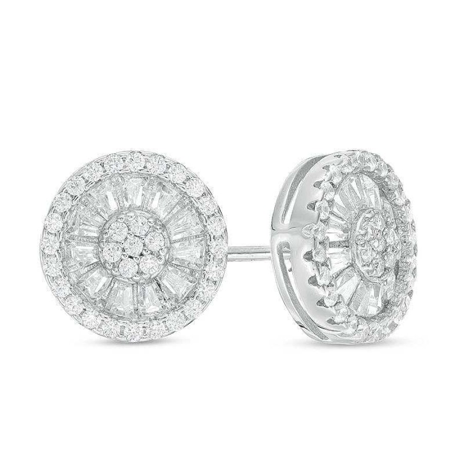 Banter Cubic Zirconia Cluster Double Frame Stud Earrings In Solid Sterling Silver Earrings