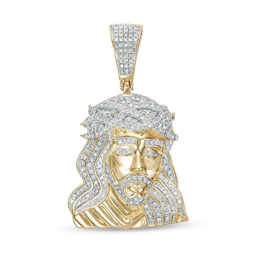 Banter 1/2 Ct. T.W. Diamond Jesus Head Necklace Charm In 10K Gold Charms