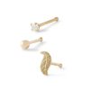 Banter 14K Hollow And Semi-Solid Gold Cz Nose Stud Set - 22G Nose