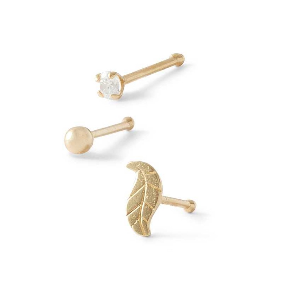 Banter 14K Hollow And Semi-Solid Gold Cz Nose Stud Set - 22G Nose