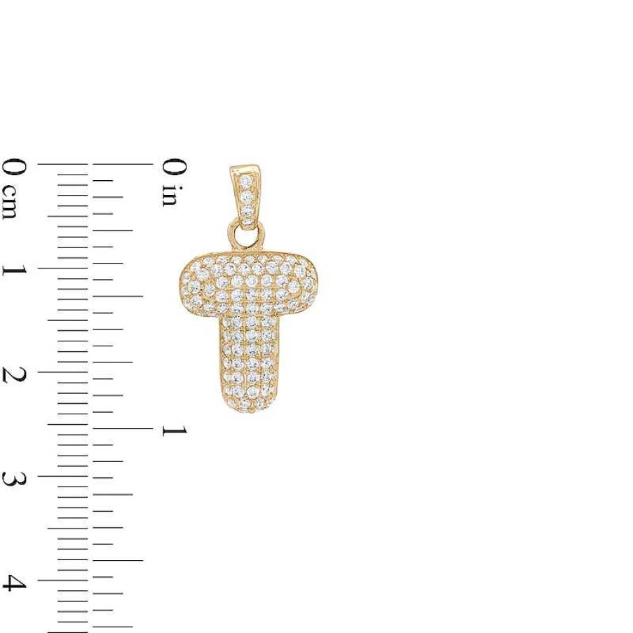 Banter Cubic Zirconia Puffed "T" Necklace Charm In 10K Gold Charms