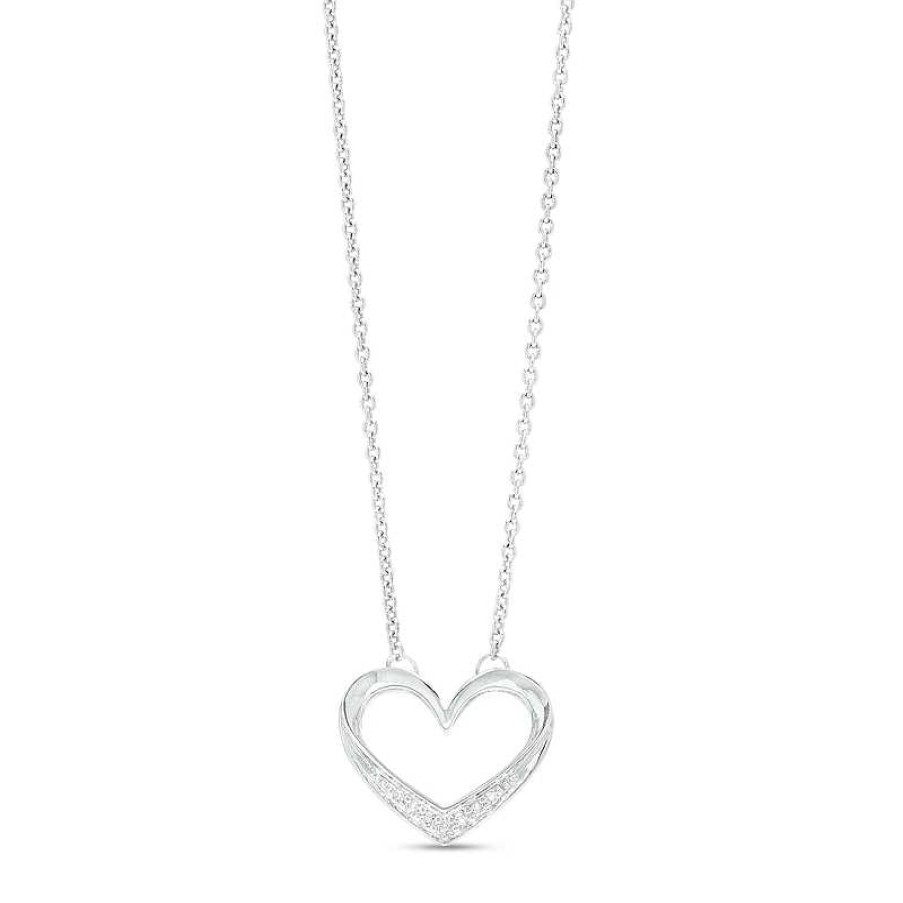 Banter Diamond Accented Heart Outline Necklace In Sterling Silver Necklaces