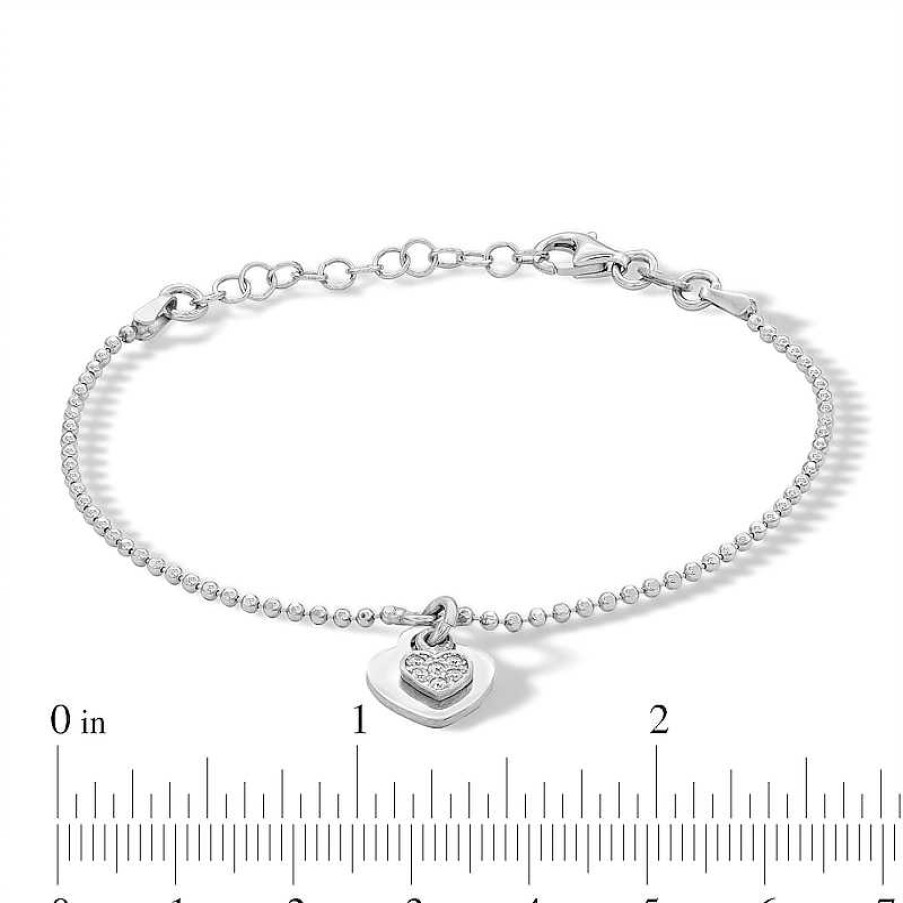 Banter Sterling Silver Cz Bead Chain Heart Charm Bracelet Bracelets