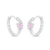 Banter Cubic Zirconia Pink Heart Huggie Hoop Earrings In Solid Sterling Silver Earrings