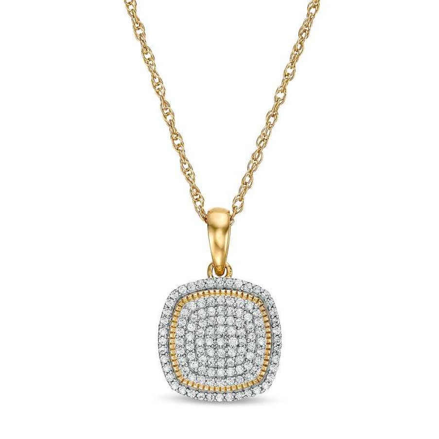 Banter 1/4 Ct. T.W. Cushion Composite Diamond Frame Vintage-Style Pendant In 10K Gold Necklaces