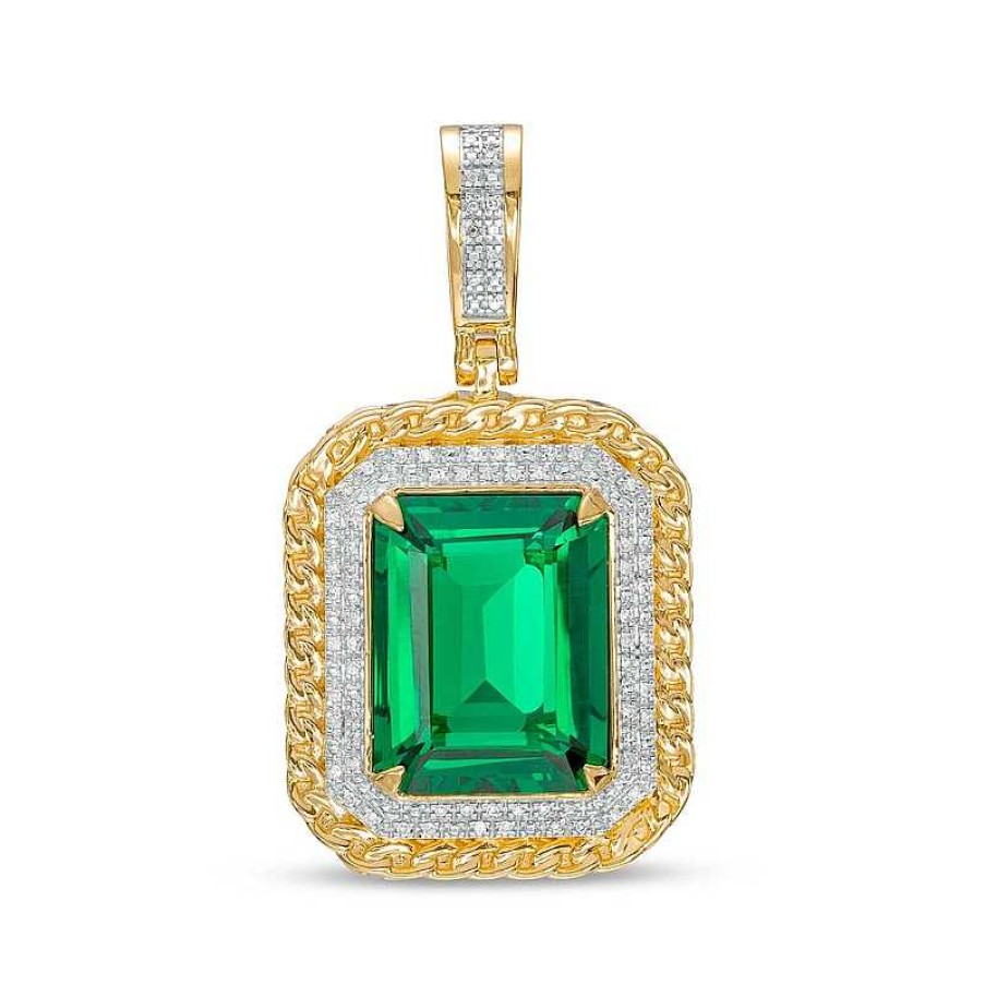 Banter 1/10 Ct. T.W. Diamond And Green Cubic Zirconia Necklace Charm In Sterling Silver With 14K Gold Plate Charms