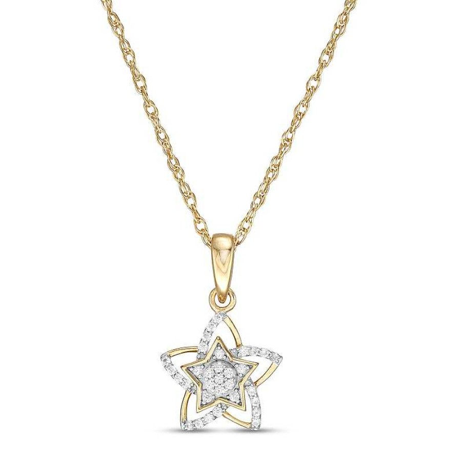 Banter 1/10 Ct. T.W. Diamond Floral-Style Star Pendant In 10K Gold Necklaces