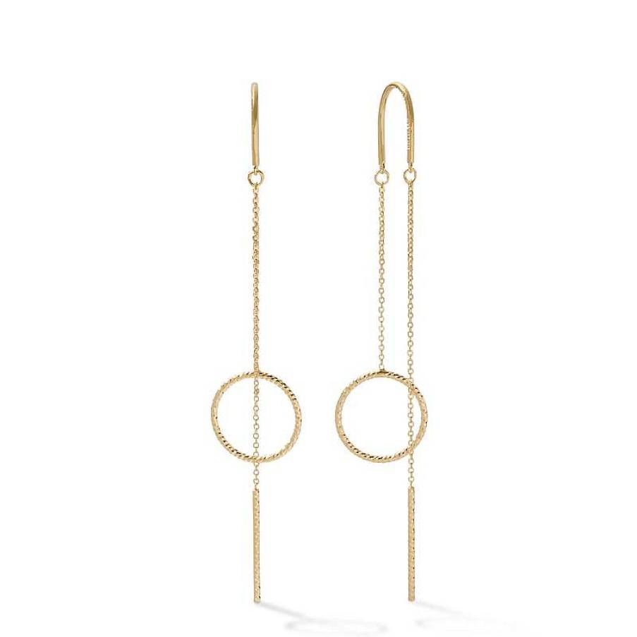 Banter Rope-Textured Open Circle Threader Earrings In 10K Semi-Solid Tube Gold Earrings