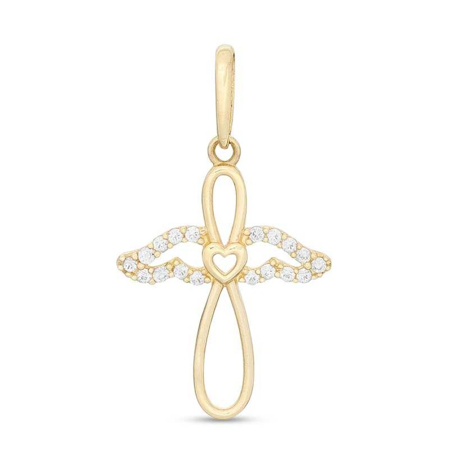 Banter Cubic Zirconia Infinity Heart Angel Outline Necklace Charm In 10K Solid Gold Charms