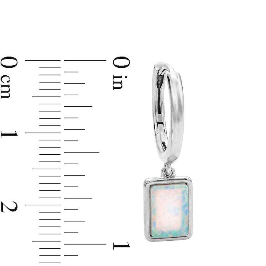 Banter Sterling Silver Simulated Opal Rectangle Dangle Huggies Earrings