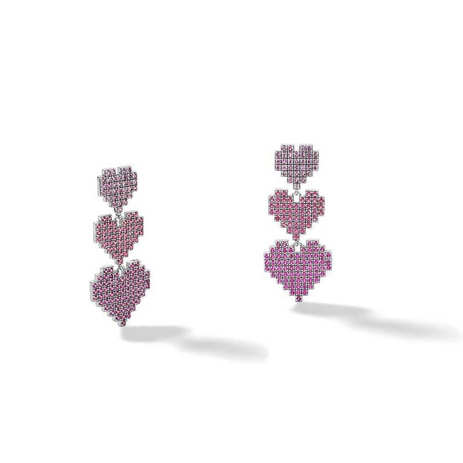 Banter Sterling Silver Multi-Color Crystal Heart Dangle Earrings Earrings