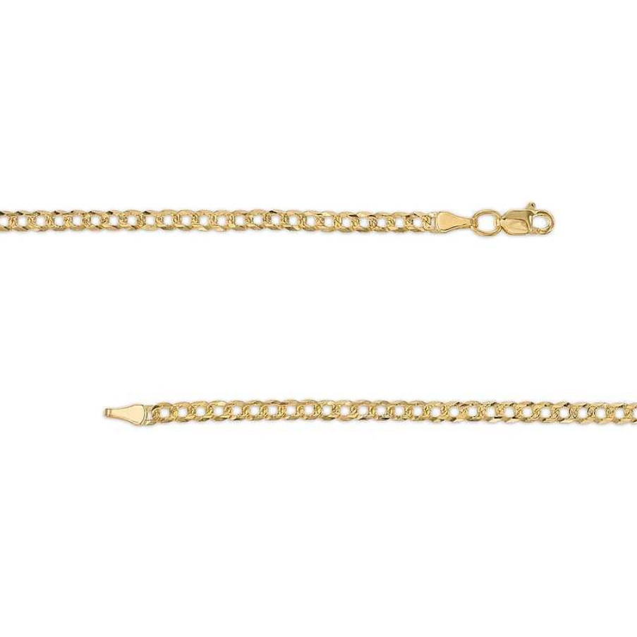 Banter 080 Gauge Diamond-Cut Pav Curb Chain Necklace In 10K Solid Gold - 18" Necklaces