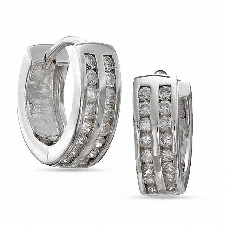 Banter Cubic Zirconia Double Row Huggie Earrings In Sterling Silver Earrings