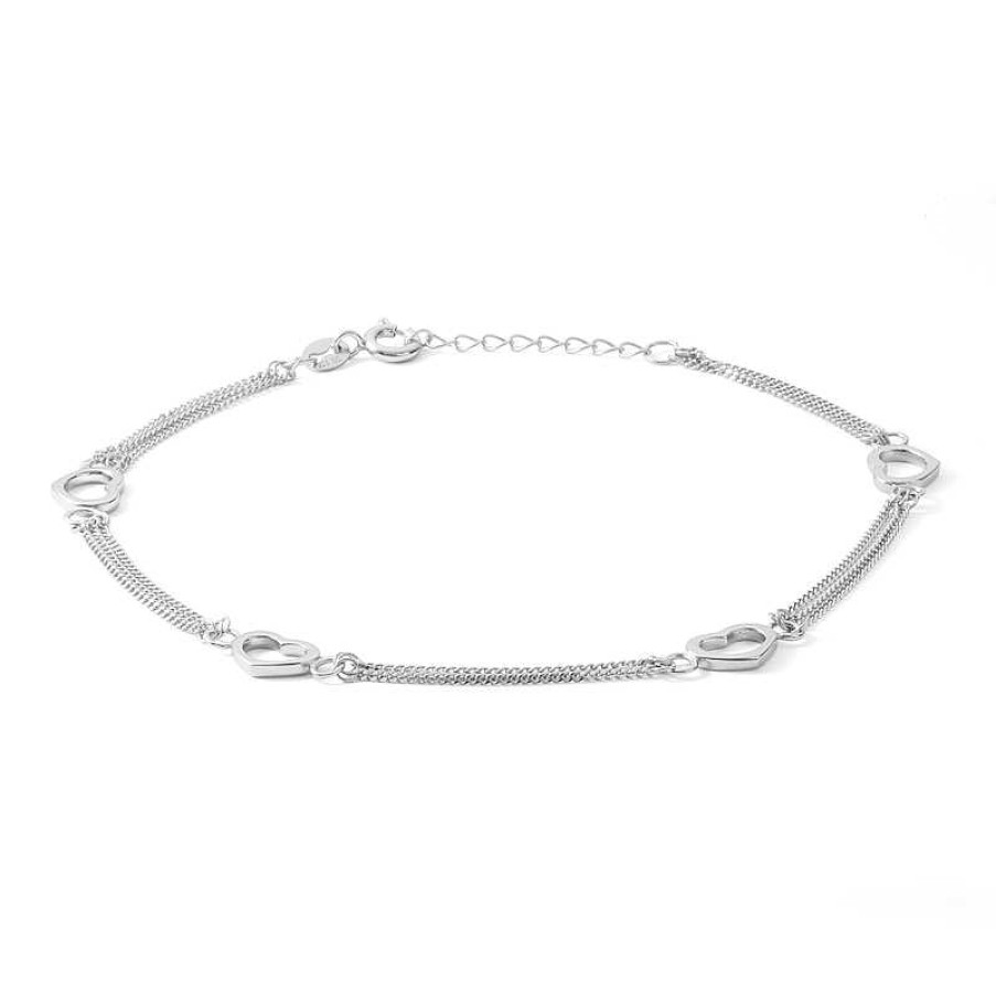 Banter Sterling Silver Heart Station Triple Chain Anklet Ankle