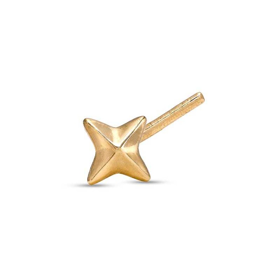 Banter 020 Gauge Dainty Puffed "X" L-Shape Nose Stud In 14K Gold Nose