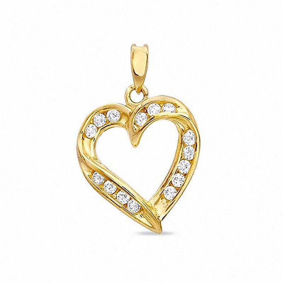 Banter Cubic Zirconia Fancy Open Heart Charm In 10K Solid Gold Charms