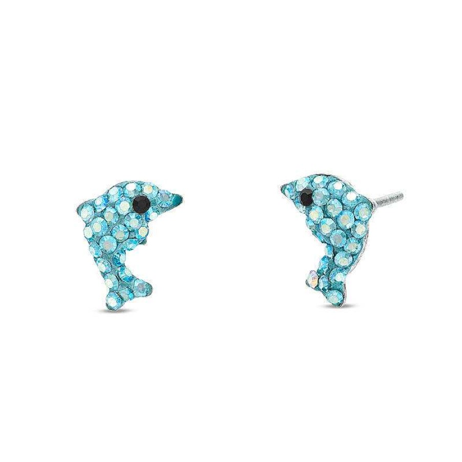 Banter Child'S Blue Crystal Dolphin Stud Earrings In Sterling Silver Earrings